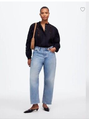 Madewell Women's The Curvy Darted Barrel-Leg Jean Light Blue Sz 27 $148